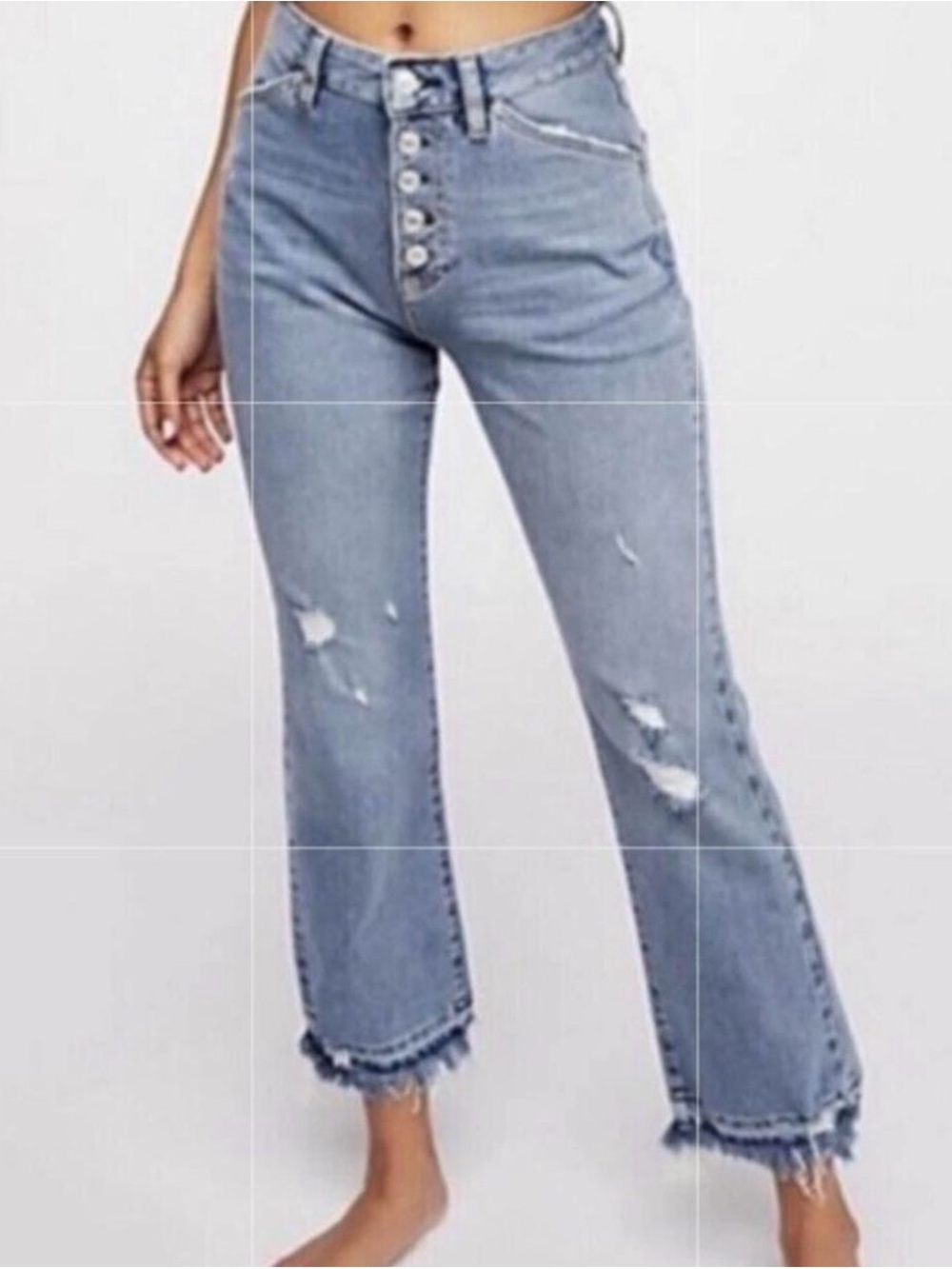We the Free Dylan High-Rise Button-Fly Distressed Women Jeans - Light Blue